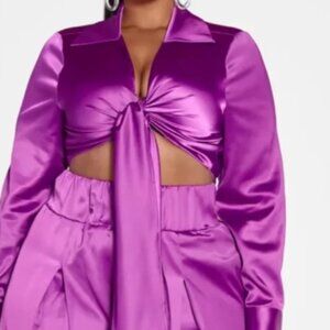 Purple Satin Two Piece Set